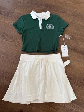 Women's Polo & Skirt Outfit Set Cropped Shirt & Miniskirt Size M Schoolgirl Fit